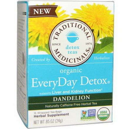 Traditional Medicinals, Organic EveryDay Detox Tea, Dandelion, Caffeine Free, 16 Wrapped Tea Bags 24g