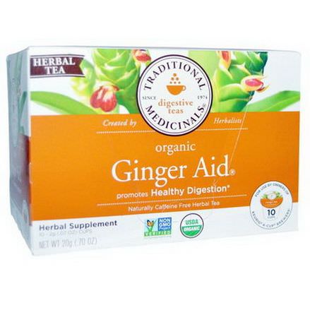 Traditional Medicinals, Organic Ginger Aid, Naturally Caffeine Free Herbal Tea, 10 Cups 2g Each