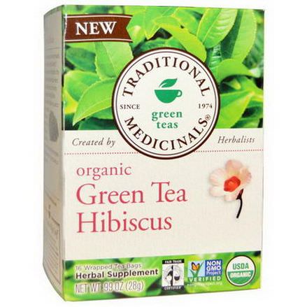 Traditional Medicinals, Organic Green Tea Hibiscus, 16 Wrapped Tea Bags 28g