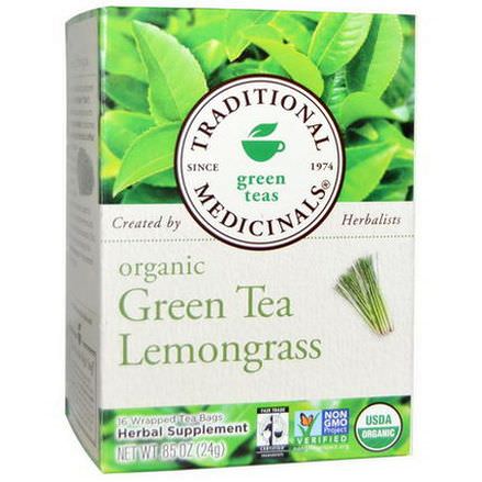 Traditional Medicinals, Organic Green Tea Lemongrass, 16 Wrapped Tea Bags 24g