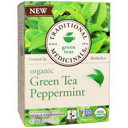 Traditional Medicinals, Organic Green Tea Peppermint, 16 Wrapped Tea Bags 24g
