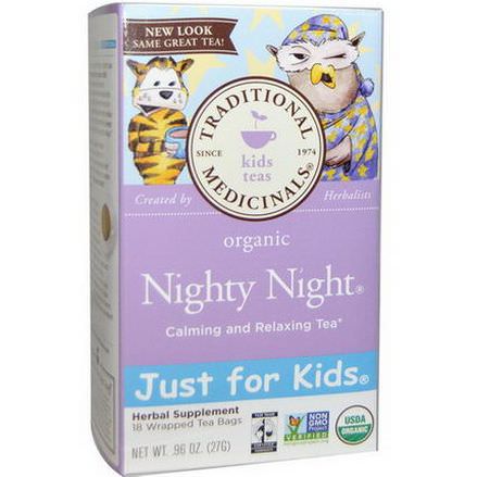 Traditional Medicinals, Organic, Just for Kids, Nighty Night Calming and Relaxing Tea, 18 Wrapped Tea Bags 27g