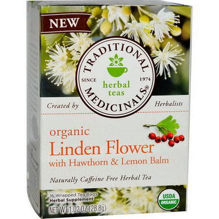 Traditional Medicinals, Organic Linden Flower Herbal Tea, Caffeine Free, 16 Tea Bags 28.8g