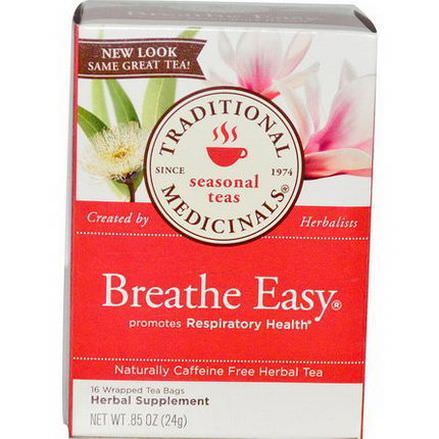 Traditional Medicinals, Seasonal Teas, Breathe Easy, Caffeine Free, 16 Wrapped Tea Bags 24g