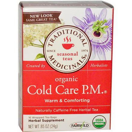 Traditional Medicinals, Seasonal Teas, Organic Cold Care P.M. Caffeine Free, 16 Wrapped Tea Bags 24g