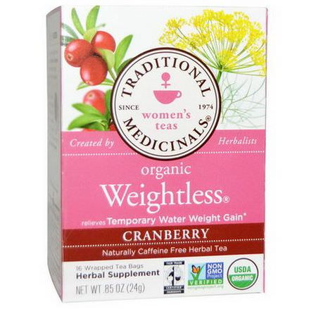 Traditional Medicinals, Women's Teas, Organic Weightless, Cranberry, Caffeine Free, 16 Wrapped Tea Bags 24g