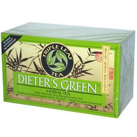 Triple Leaf Tea, Dieter's Green, Herbal Tea, Decaf, 20 Tea Bags 40g