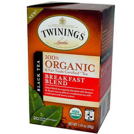 Twinings, 100% Organic Black Tea, Breakfast Blend, 20 Tea Bags 40g
