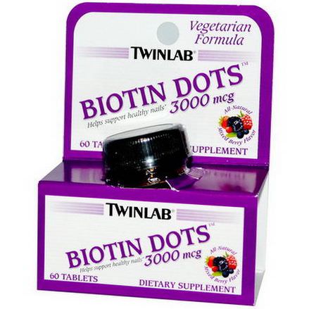 Twinlab, Biotin Dots, Mixed Berry Flavor, 3000mcg, 60 Tablets
