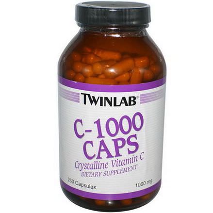 Twinlab, C-1000 Caps, Crystalline Vitamin C, 1000mg, 250 Capsules