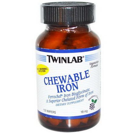 Twinlab, Chewable Iron, Blackberry Flavor, 18mg, 100 Wafers