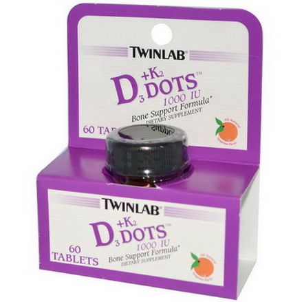 Twinlab, D3 Dots K2, All-Natural Tangerine Flavor, 60 Tablets