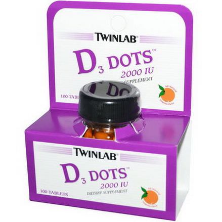 Twinlab, D3 Dots, Tangerine Flavor, 2000 IU, 100 Tablets