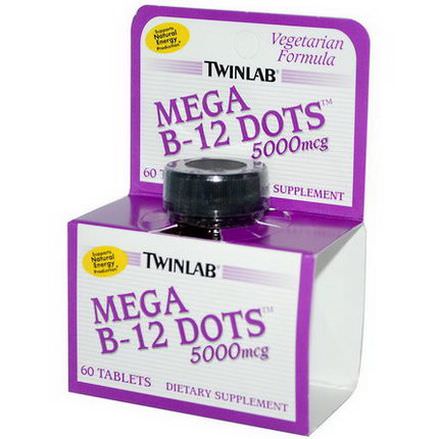 Twinlab, Mega B-12 Dots, 5000mcg, 60 Tablets