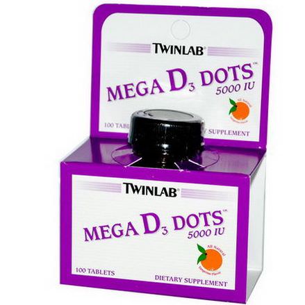Twinlab, Mega D3 Dots, Tangerine Flavor, 5000 IU, 100 Tablets