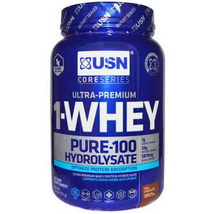 USN, 1-Whey, Ultra-Premium, Pure-100 Hydrolysate, Milk Chocolate 725g
