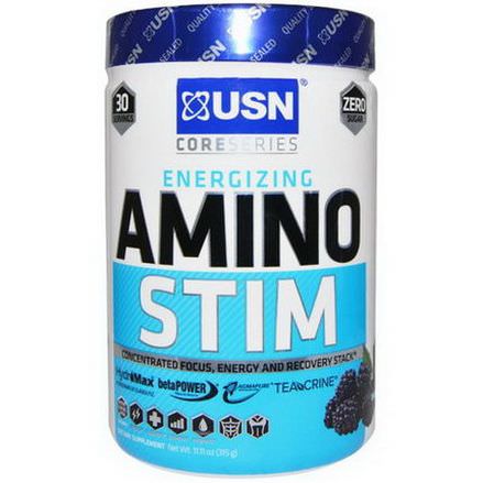 USN, Amino Stim, Concetrated Focus, Energy and Recovery Stack, Blue Raspberry Flavor 315g