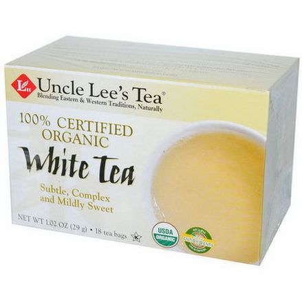 Uncle Lee's Tea, 100% Certified Organic, White Tea, 18 Tea Bags 29g