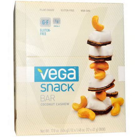 Vega, Snack Bar, Coconut Cashew, 12 Bars 42g Each