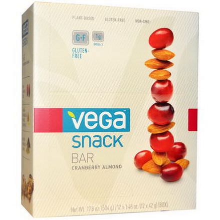 Vega, Snack Bar, Cranberry Almond, 12 Bars 42g Each