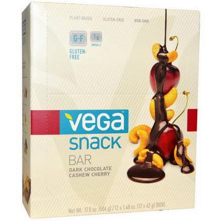Vega, Snack Bar, Dark Chocolate Cashew Cherry, 12 Bars 42g Each