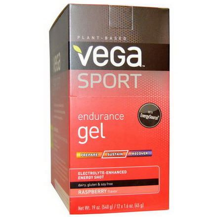 Vega, Sport, Endurance Gel, Raspberry Flavor, 12 Packets 45g Each