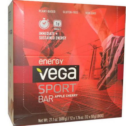 Vega, Sport Energy Bar, Apple Cherry, 12 Bars 50g Each