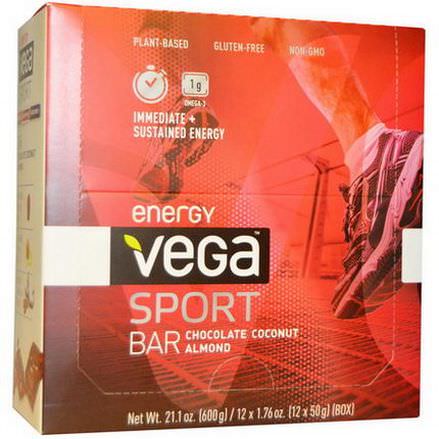 Vega, Sport Energy Bar, Chocolate Coconut Almond, 12 Bars 50g Each