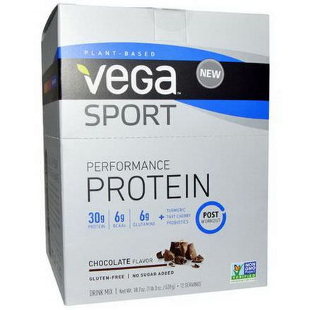 Vega, Sport Performance Protein Drink Mix, Chocolate Flavor, 12 Packets 44g Each