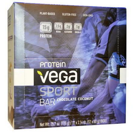 Vega, Sport Protein Bar, Chocolate Coconut, 12 Bars 60g Each