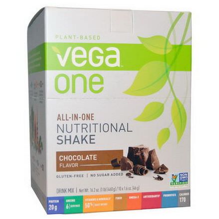 Vega, Vega One, All-in-One Nutritional Shake, Chocolate, 10 Packets 46g Each