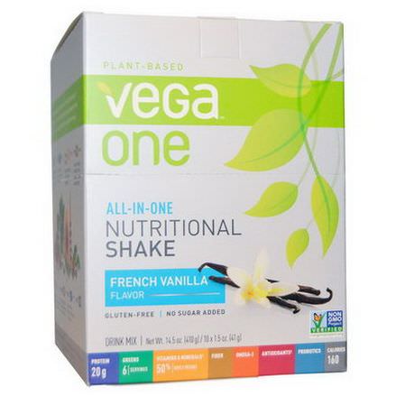 Vega, Vega One, All-in-One Nutritional Shake, French Vanilla, 10 Packets 41g Each