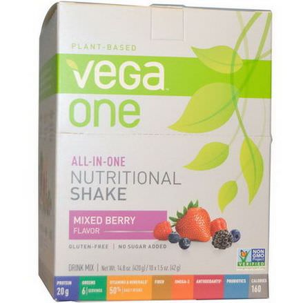 Vega, Vega One, All-in-One Nutritional Shake, Mixed Berry Flavor, 10 Packets 42g Each