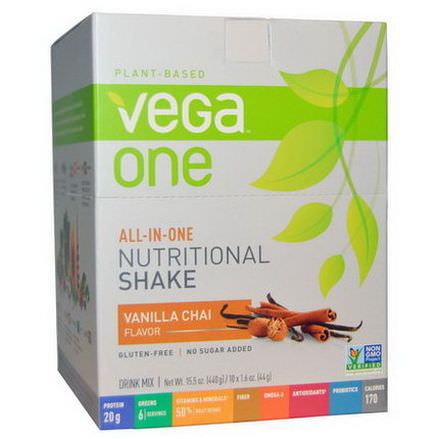 Vega, Vega One, All-in-One Nutritional Shake, Vanilla Chai, 10 Packets 44g Each
