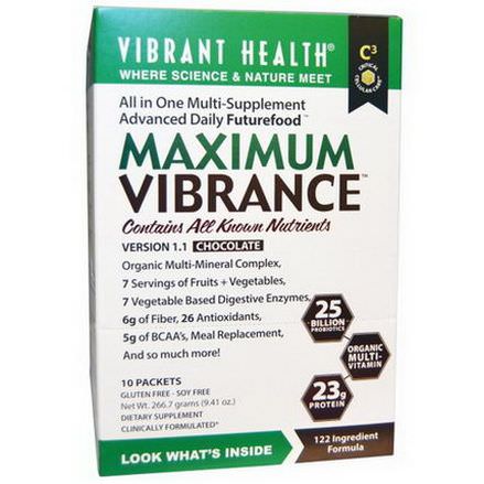 Vibrant Health, Maximum Vibrance, Version 1.1, Chocolate, 10 Packets 26.67g Each