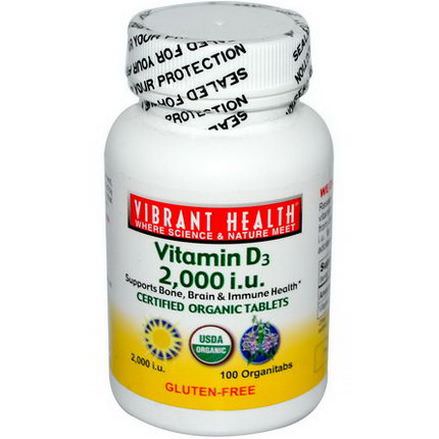 Vibrant Health, Vitamin D3, 2,000 IU, 100 Organitabs