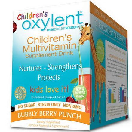 Vitalah, Children's Oxylent,Multivitamin Supplement Drink, Bubbly Berry Punch, 30 Stick Packets, 4.5g Each