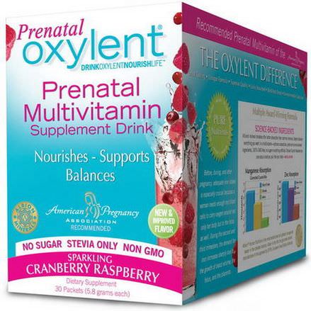 Vitalah, Oxylent, Prenatal Multivitamin Drink, Sparkling Cranberry Raspberry, 30 Packets, 5.8g Each