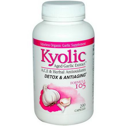 Wakunaga - Kyolic, Aged Garlic Extract, Detox&Anti-Aging, Formula 105, 200 Capsules