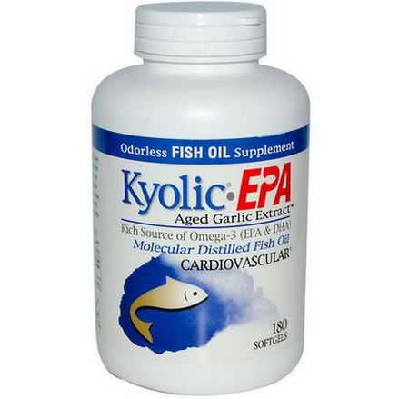 Wakunaga - Kyolic, EPA, Aged Garlic Extract, Molecular Distilled Fish Oil, 180 Softgels