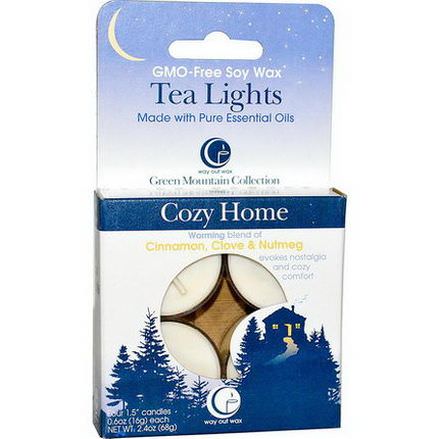 Way Out Wax, Tea Lights, Cozy Home, 4 Candles 16g Each