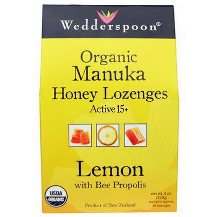 Wedderspoon Organic, Inc. Organic Manuka Honey Lozenges, Lemon With Bee Propolis, 20 Lozenges 120g