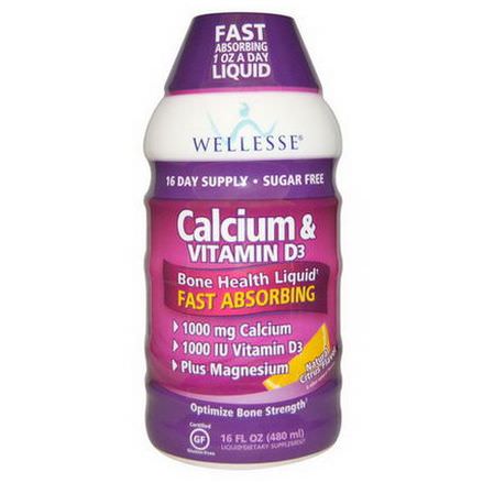 Wellesse Premium Liquid Supplements, Calcium&Vitamin D3, Sugar Free, Natural Citrus Flavor 480ml
