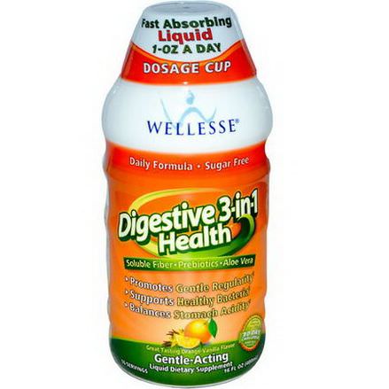 Wellesse Premium Liquid Supplements, Digestive 3-in-1 Health, Orange-Vanilla Flavor 480ml