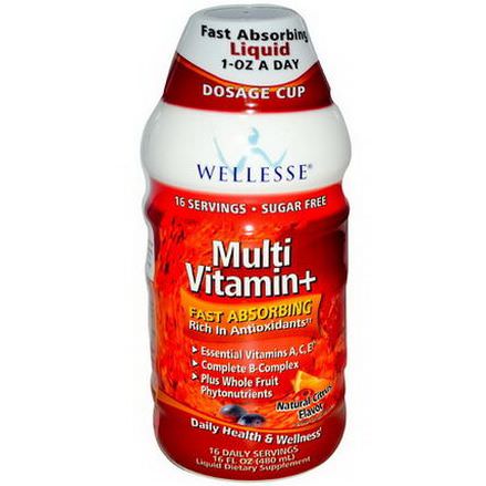 Wellesse Premium Liquid Supplements, Multi Vitamin+, Sugar Free, Natural Citrus Flavor 480ml