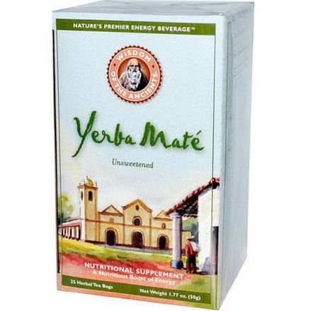 Wisdom Natural, Wisdom of the Ancients, Yerba Mate, Unsweetened, 25 Herbal Tea Bags 50g