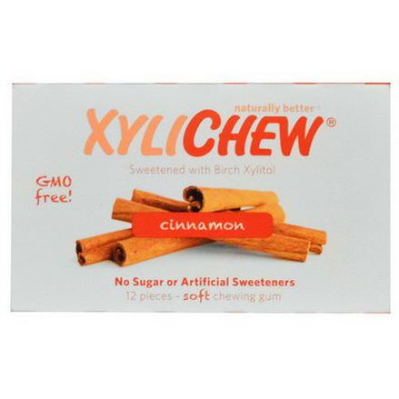 Xylichew Gum, Sweetened with Birch Xylitol, Cinnamon, 12 Pieces
