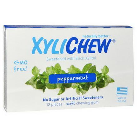 Xylichew Gum, Sweetened with Birch Xylitol, Peppermint, 12 Pieces