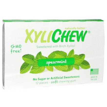 Xylichew Gum, Sweetened with Birch Xylitol, Spearmint, 12 Pieces