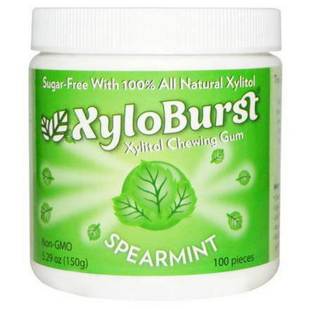 Xyloburst, Xylitol Chewing Gum, Spearmint 150g, 100 Pieces